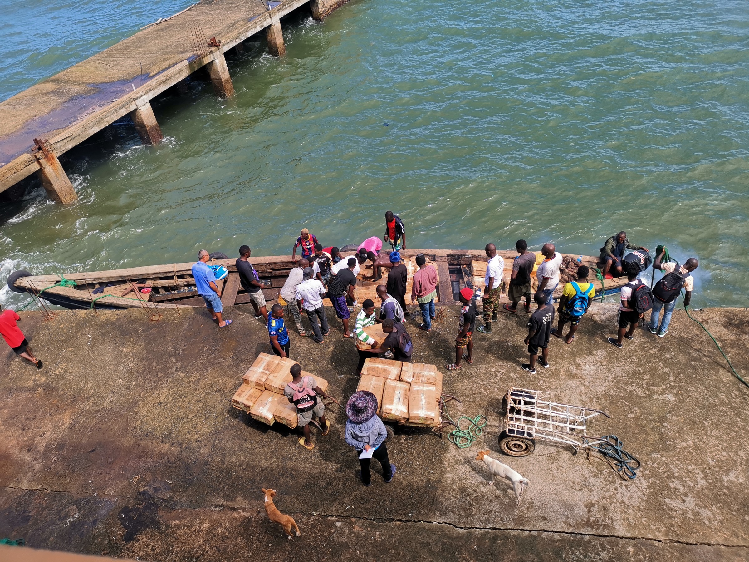 Local team receiving cargo at the Freetown waterfront